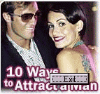 Cuando se ejecuta, el gusano muestra la imagen de una pareja de fondo y el texto: "10 Ways to Attract a Man" junto a un botón de [Exit]