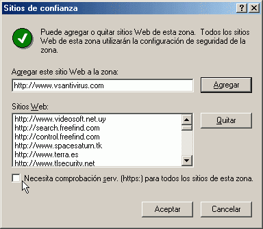 Desmarque la casilla "Necesita comprobacin serv. (https:) ..."