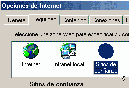 Pinche en la lengeta "Seguridad", y luego en "Sitios de confianza".